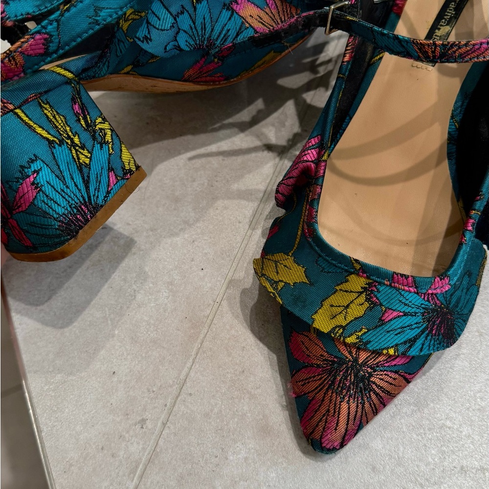Stradivarius Blue and Pink Heels with Floral Design